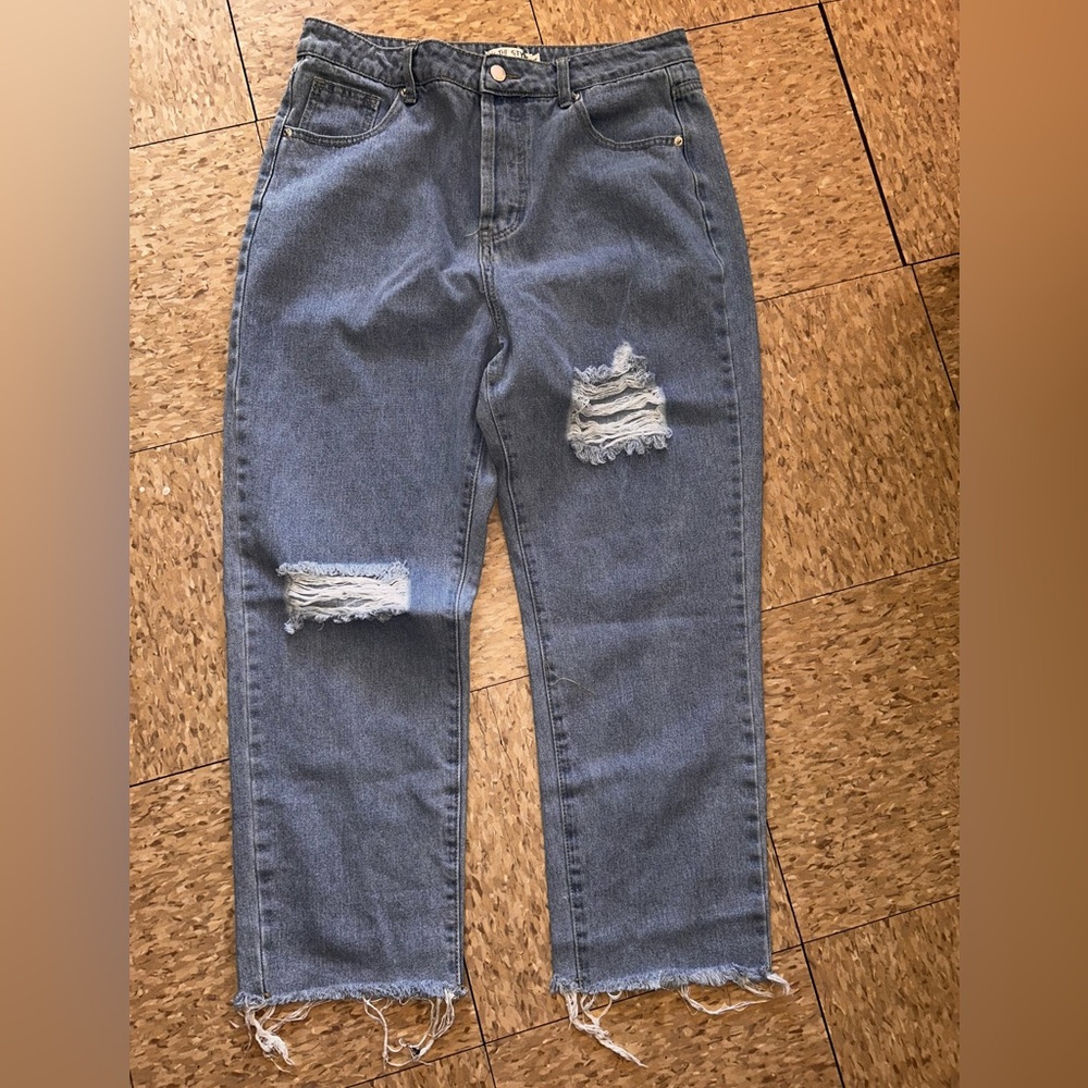 Women’s Light Blue Distressed Boyfriend Jeans